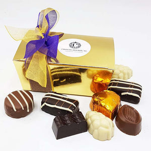 125 gram bonbons in luxe gouden bonbondoosje - Wijnbox.nl